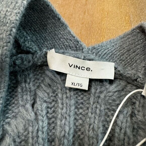 Vince Chunky Cable Knit Wool Cashmere Cardigan XL V-Neck Button Front Gray - Picture 8 of 14